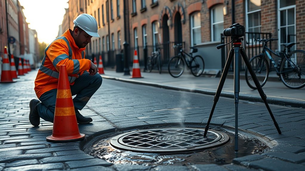 Engineer carrying out water mains leak detection in Herne Hill